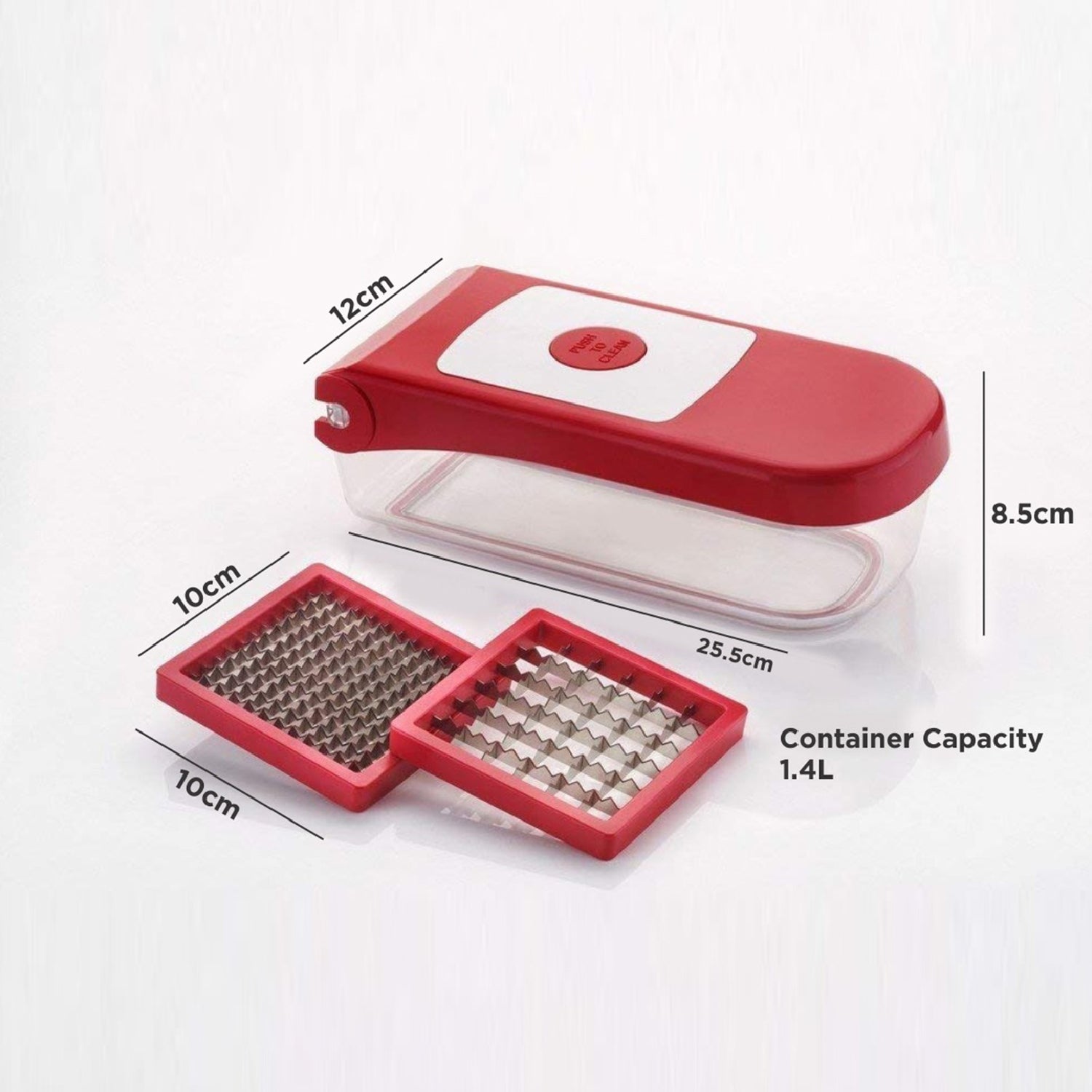 Ganesh red vegetable and fruit chopper, plastic, different views. Ganesh red vegetable and fruit chopper, plastic, different views.